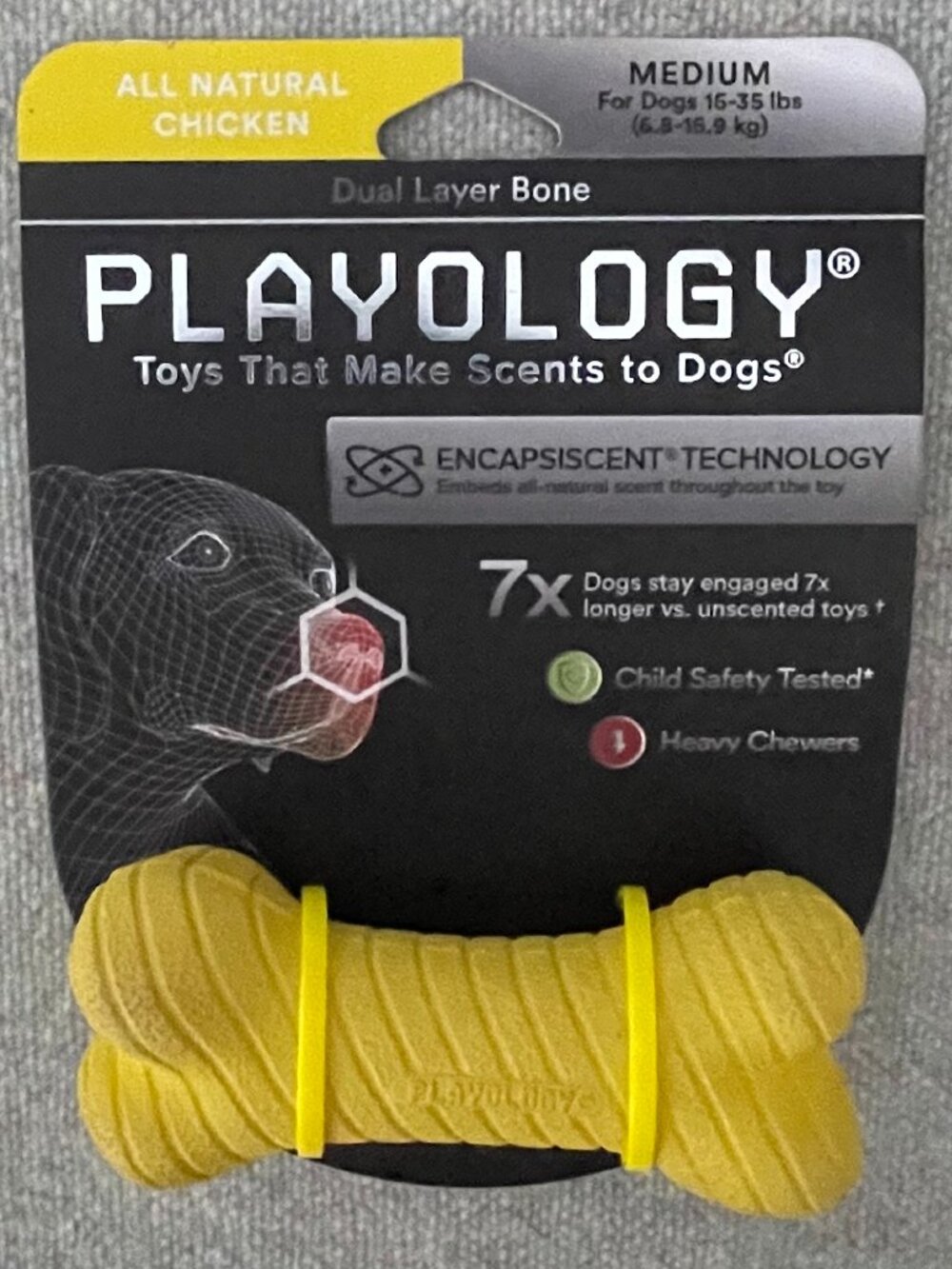 Playology Dual Layer Bone Dog Chew Toy Medium Chicken NWT Puppy Gift Scented - Picture 1 of 6